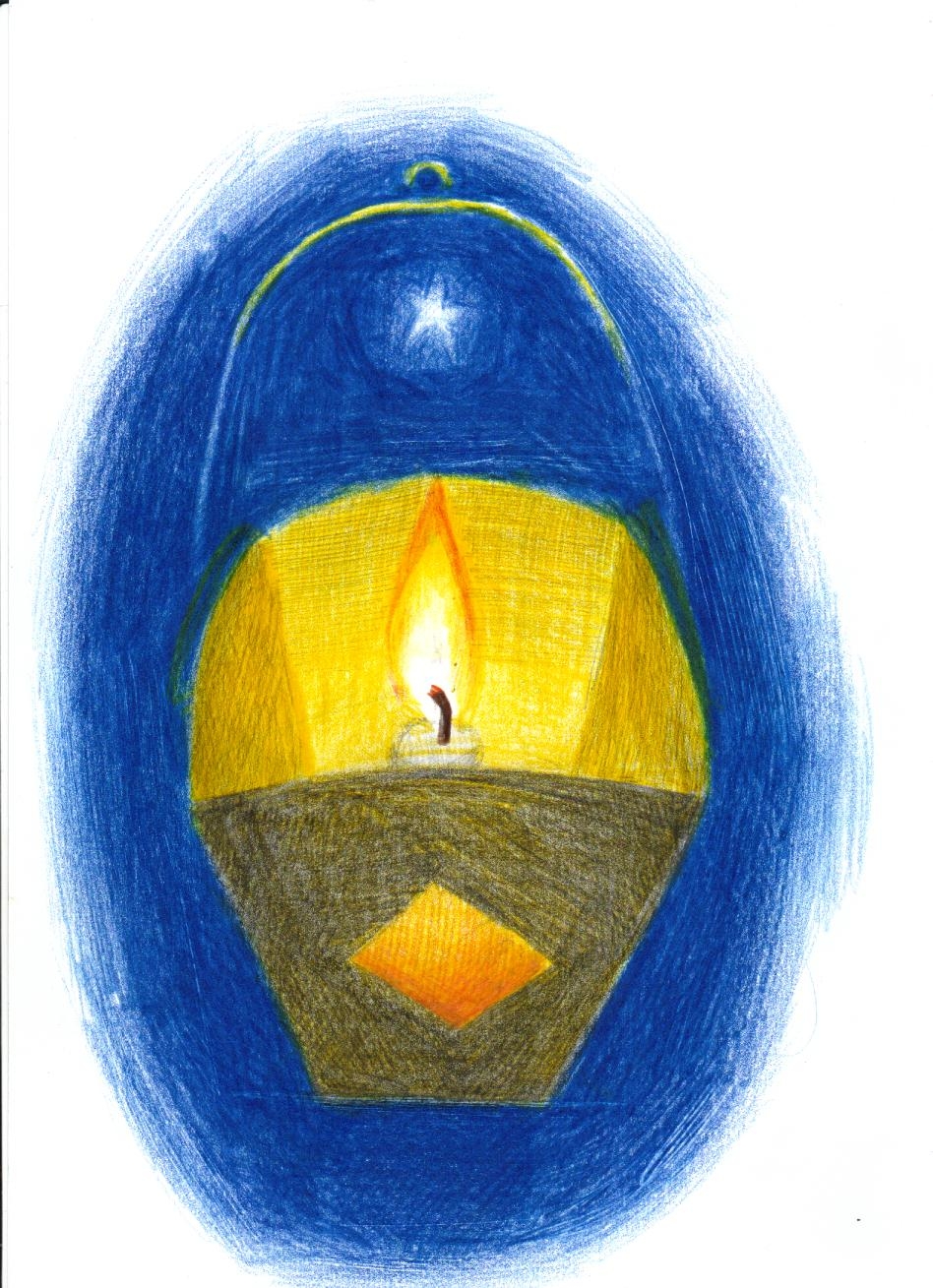 Uma lanterna de papel com uma vela dentro.